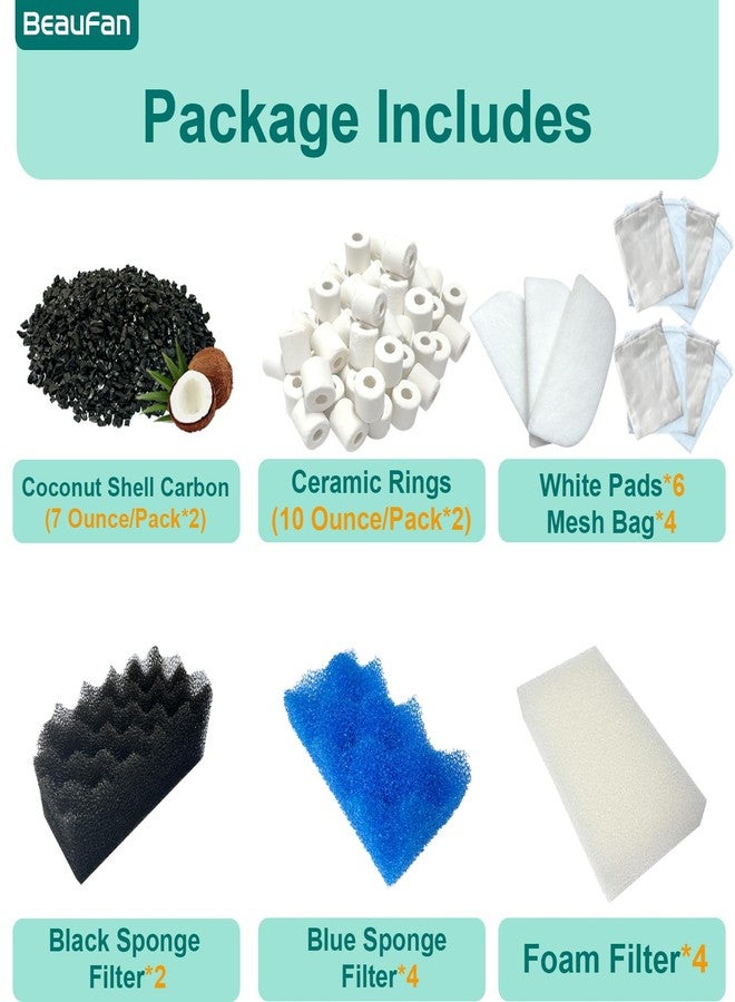 beaufan 24 Sets Aquarium Replacement Media Maintenance Kit Compatible with Fluval 106 & 107 Canister Filters, Including Bio Sponge Filters, Activated Carbons, Ceramic Rings, Mesh Bags, Filter Pads - Image 3